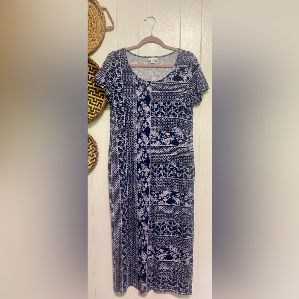 pure jill Size Medium maxi dress blue Pattern short sleeved
CoastalCottage Core